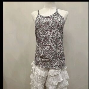 Magnolia Pearl White Tank Top with Burgundy Floral Print